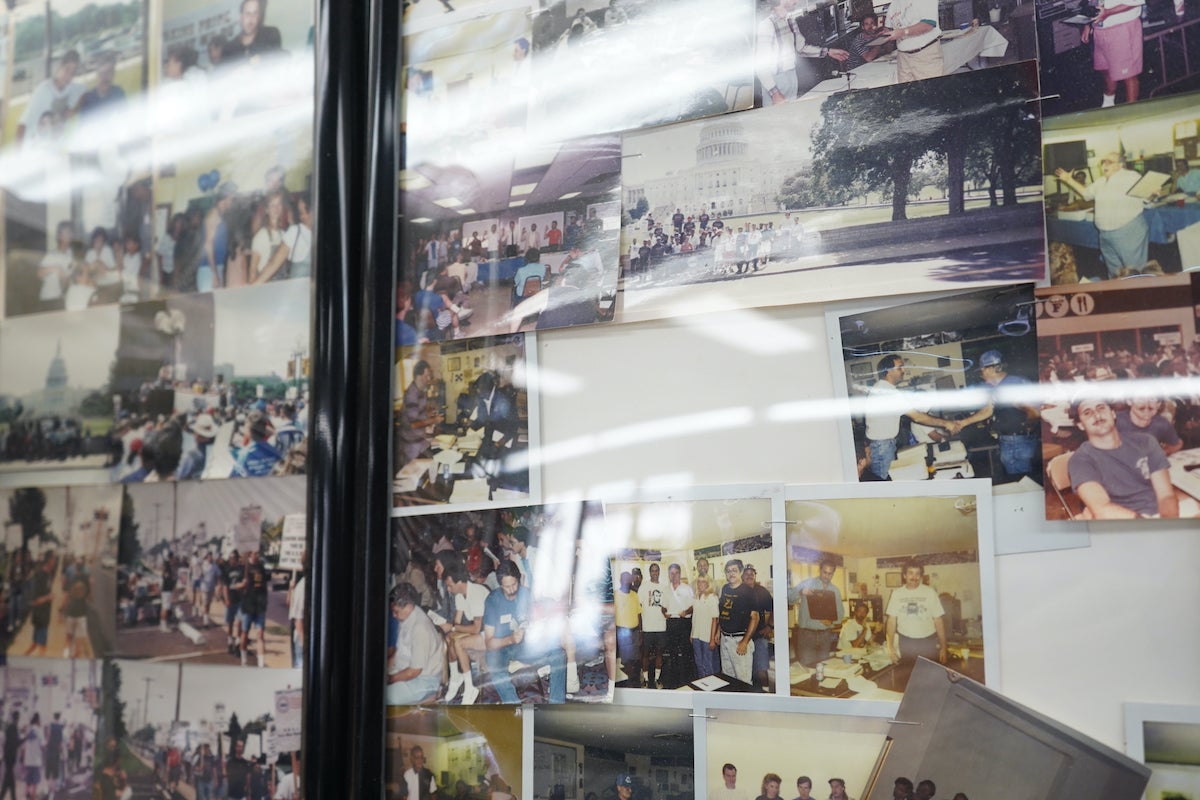 Old photographs of the Philadelphia BMC Local 7048 members cover the walls of the union office
